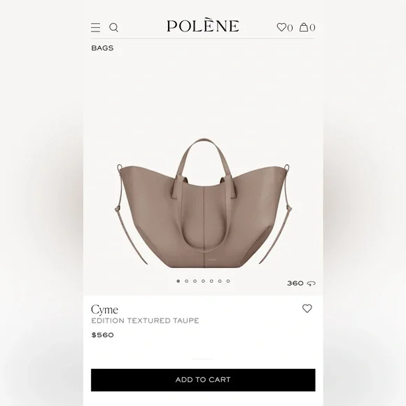 AUTHENTIC Polène Cyme Leather Bag - Taupe w/box, dust bag - Picture 2 of 13